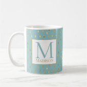 Light Green Gold Raindrop Modern Trendy Monogram Koffiemok (Links)
