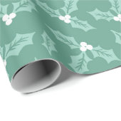 Light Green Holly Wrapping Paper Cadeaupapier (Rol Hoek)