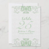 Light Green Lace & White Wedding Table Number 2 Kaart (Achterkant)