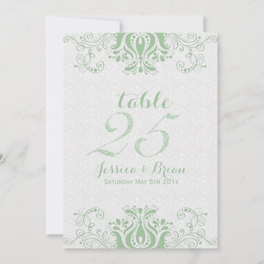 Light Green Lace & White Wedding Table Number 2 Kaart (Achterkant)