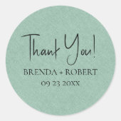 Light Green linen Simple Script Welkom Dank Ronde Sticker (Voorkant)