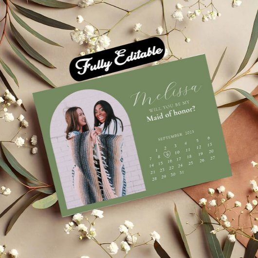 Light Green Minimal Arch Bridesmaid-voorstel Kaart