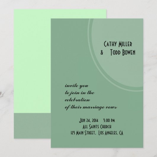 Light Green Modern Circle Wedding Kaart (Voorkant / Achterkant)