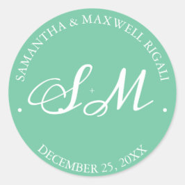 Light Green Monogram Wedding Favor Sticker