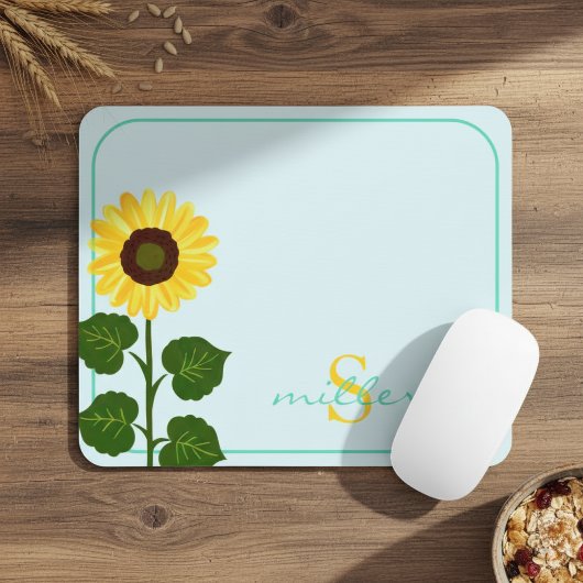 Light Green Mouse Pad with Sunflower Muismat