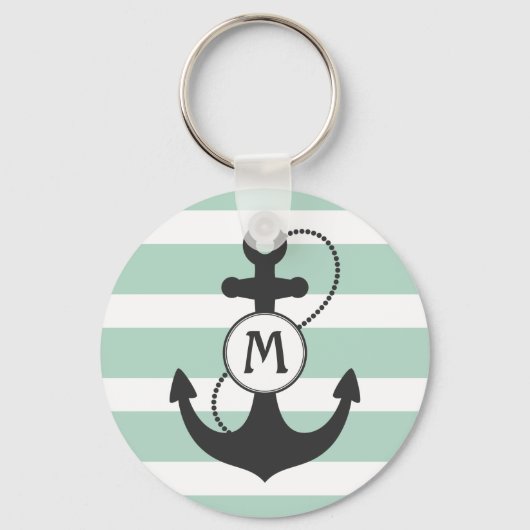 Light Green Nautical Anchor Monogram Sleutelhanger (Voorkant)