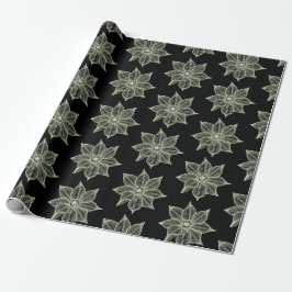 Light Green op Black Sketchy Flowers Cadeaupapier