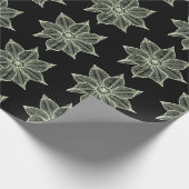 Light Green op Black Sketchy Flowers Cadeaupapier (Hoek)