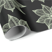 Light Green op Black Sketchy Flowers Cadeaupapier (Rol Hoek)
