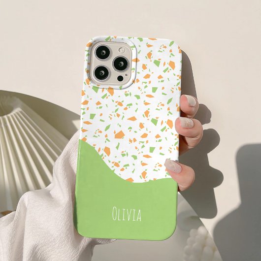 Light Green Oranje Abstract Terrazzo Pattern Case-Mate iPhone Case