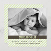 Light Green Pinstripes Baby Birth Announding Aankondiging (Voorkant / Achterkant)