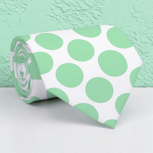 Light Green Polka Dots on White Custom Necktie Stropdas