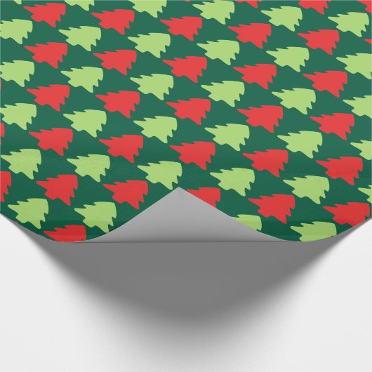 Light Green & Red Christmas Tree Outline Pattern Cadeaupapier (Hoek)