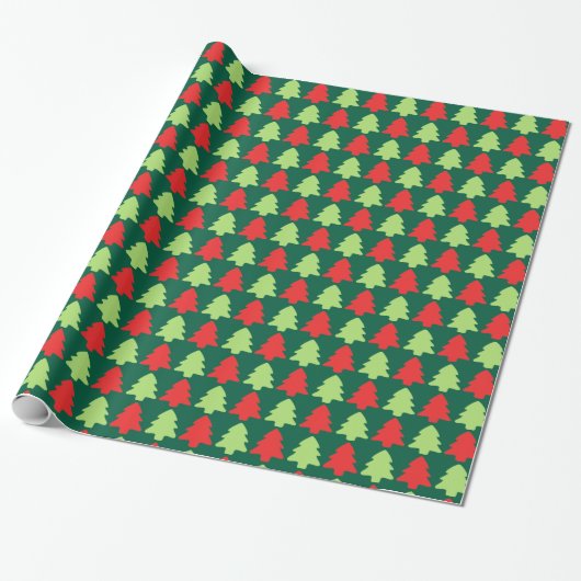 Light Green & Red Christmas Tree Outline Pattern Cadeaupapier (Uitgerold)