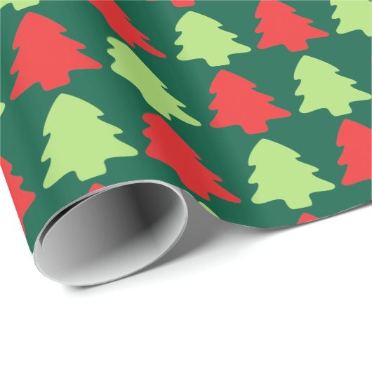 Light Green & Red Christmas Tree Outline Pattern Cadeaupapier (Rol Hoek)