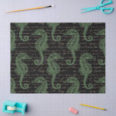 Light Green Seapaarden op Black Decoupage Tissuepapier (Craft)