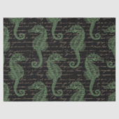 Light Green Seapaarden op Black Decoupage Tissuepapier (Voorkant)