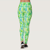 Light Green Tropical Palm and Blue Sun Print Leggings (Achterkant)