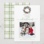 Light Green Waterverf Pset Merry-kerstfoto Feestdagenkaart (Voorkant / Achterkant)