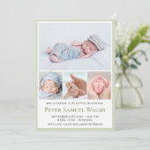 Light Green Welcome Little Man Baby Boy Birth Aankondiging (Staand voorkant)