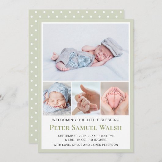 Light Green Welcome Little Man Baby Boy Birth Aankondiging (Voorkant / Achterkant)