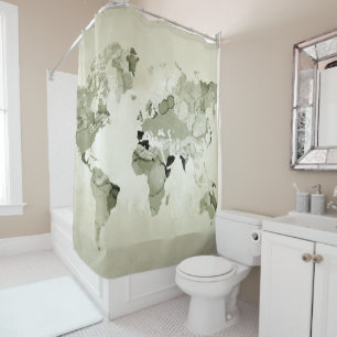 Light Green Wereldkaart Design 123 Douchegordijn