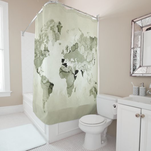 Light Green Wereldkaart Design 123 Douchegordijn (In situ)