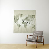 Light Green Wereldkaart Design 123 Wandkleed (In situ)