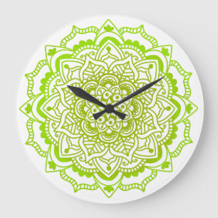 Light Green White Boho Bohemian Mandala Grote Klok