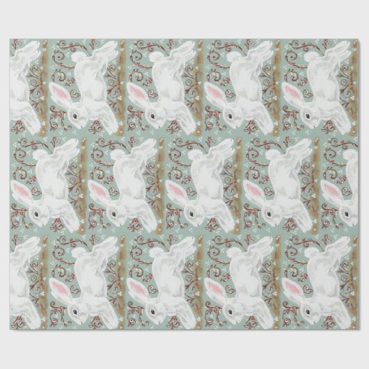 Light Green White Bunny Rabbit kerstcadeautje Cadeaupapier (Vlak)