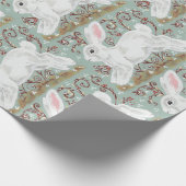 Light Green White Bunny Rabbit kerstcadeautje Cadeaupapier (Hoek)