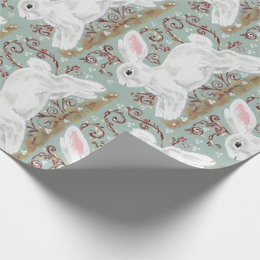 Light Green White Bunny Rabbit kerstcadeautje Cadeaupapier (Hoek)
