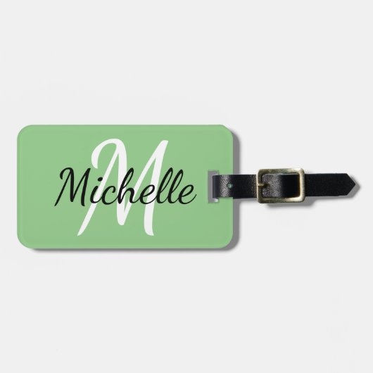 Light Green & White Custom Monogram Bagagelabel (Voorkant horizontaal)