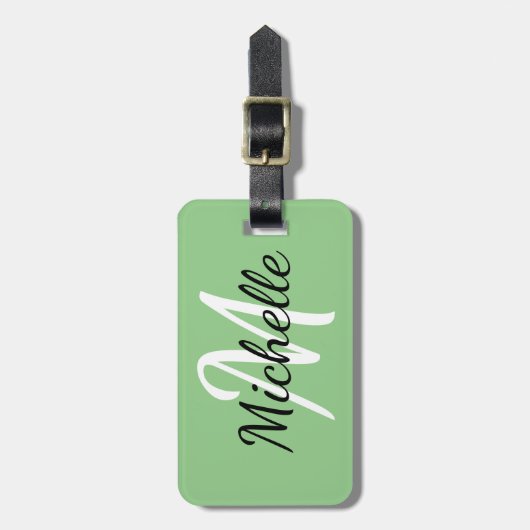 Light Green & White Custom Monogram Bagagelabel (Voorkant verticaal)