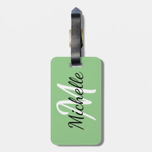 Light Green & White Custom Monogram Bagagelabel (Achterkant verticaal)