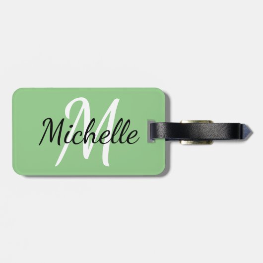 Light Green & White Custom Monogram Bagagelabel (Achterkant horizontaal)