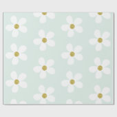 Light Green White Simple Daisy Gold Cadeaupapier (Vlak)