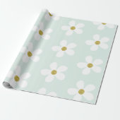 Light Green White Simple Daisy Gold Cadeaupapier (Uitgerold)