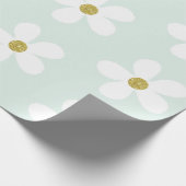 Light Green White Simple Daisy Gold Cadeaupapier (Hoek)