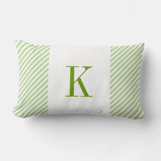 Light Green White Stripes Green Monogram Kussen (Voorkant)