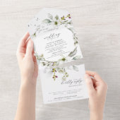 Light Greenery | Floral White Calligraphic Wedding All In One Uitnodiging (Afscheurbaar)