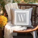 Light Grey and White Classic Square Monogram Buitenkussen<br><div class="desc">Ontwerp uw eigen douane gooit kussen in om het even welke kleurencombinatie om met uw huisdecor in om het even welke ruimte perfect te coördineren! Gebruik de ontwerphulpmiddelen om de achtergrondkleur en de vierkante grenskleur te veranderen, of voeg uw eigen tekst toe om een naam, een monogram initiaal of een...</div>