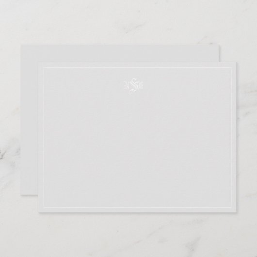 Light Grey and White Monogrammed Note Briefkaart (Voorkant / Achterkant)