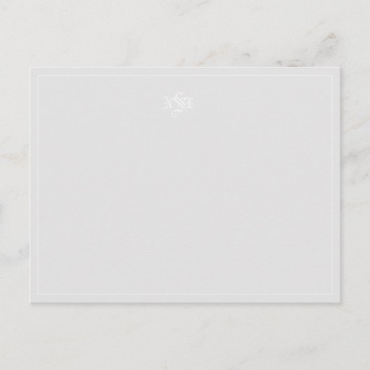 Light Grey and White Monogrammed Note Briefkaart (Voorkant)