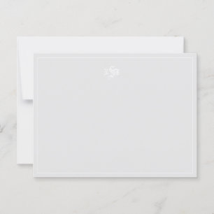Light Grey and White Monogrammed Note Briefkaart