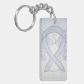 Light Grey Awareness Ribbon Angel Key chain Sleutelhanger (Voorkant Links)