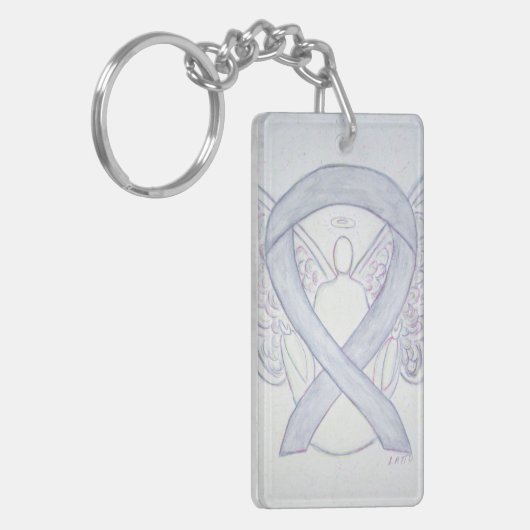 Light Grey Awareness Ribbon Angel Key chain Sleutelhanger (Voorkant Links)