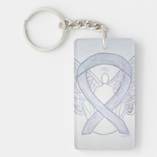 Light Grey Awareness Ribbon Angel Key chain Sleutelhanger (Voorkant)