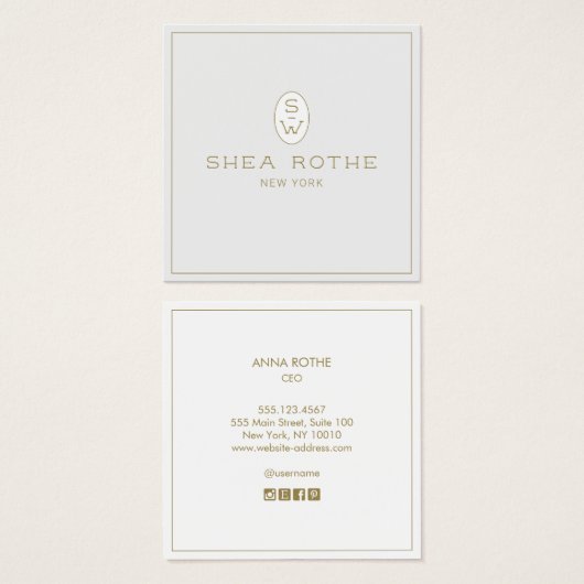 Light Grey Beauty Salon Professional Monogram Vierkante Visitekaartjes (Voorkant /achterkant)