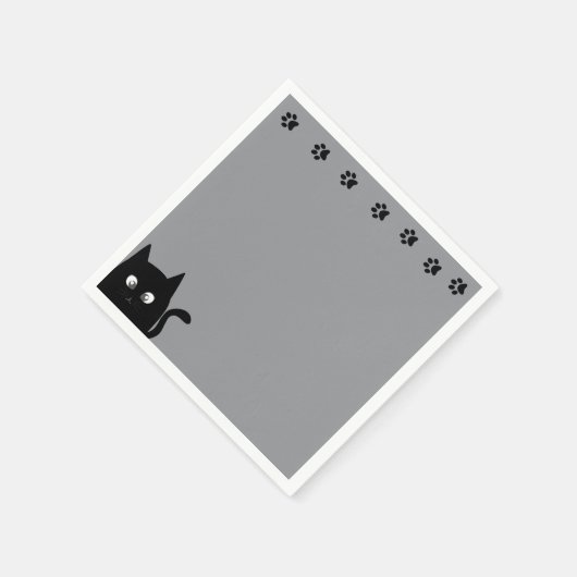 Light Grey Black Cat Paws Servet (Hoek)
